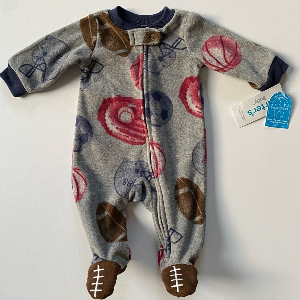 Football Sleeper Newborn NWT New Fleece Zippered Footed Pajamas PJ's Carter's
